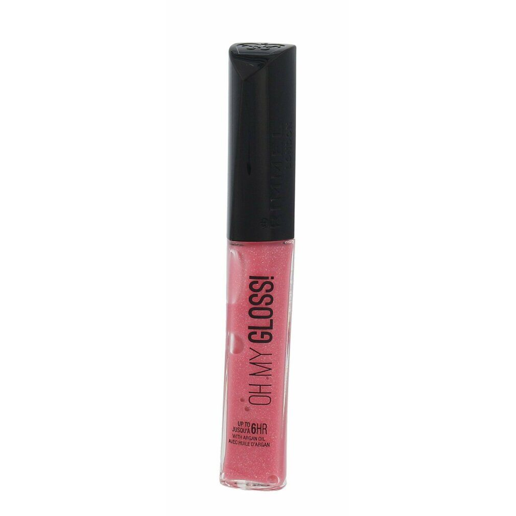 Lucidalabbra con tappo nero. Scritta: OH MY GLOSS! Tonalità rosa. Scritta: UP TO 6HR. Made in France.