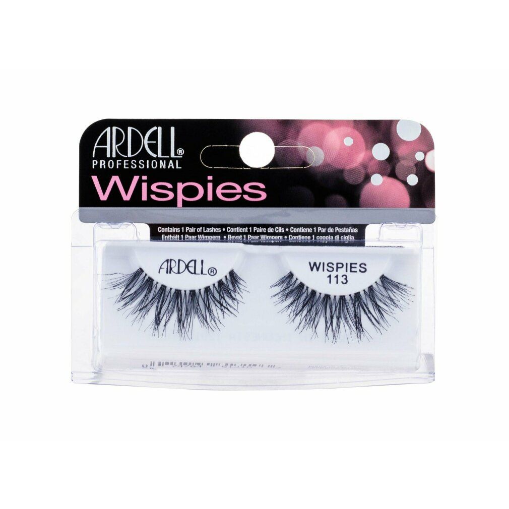 Ciglia Ardell Wispies 113. Ciglia finte nere in confezione. Contiene colla. Professionali, leggere, confortevoli.