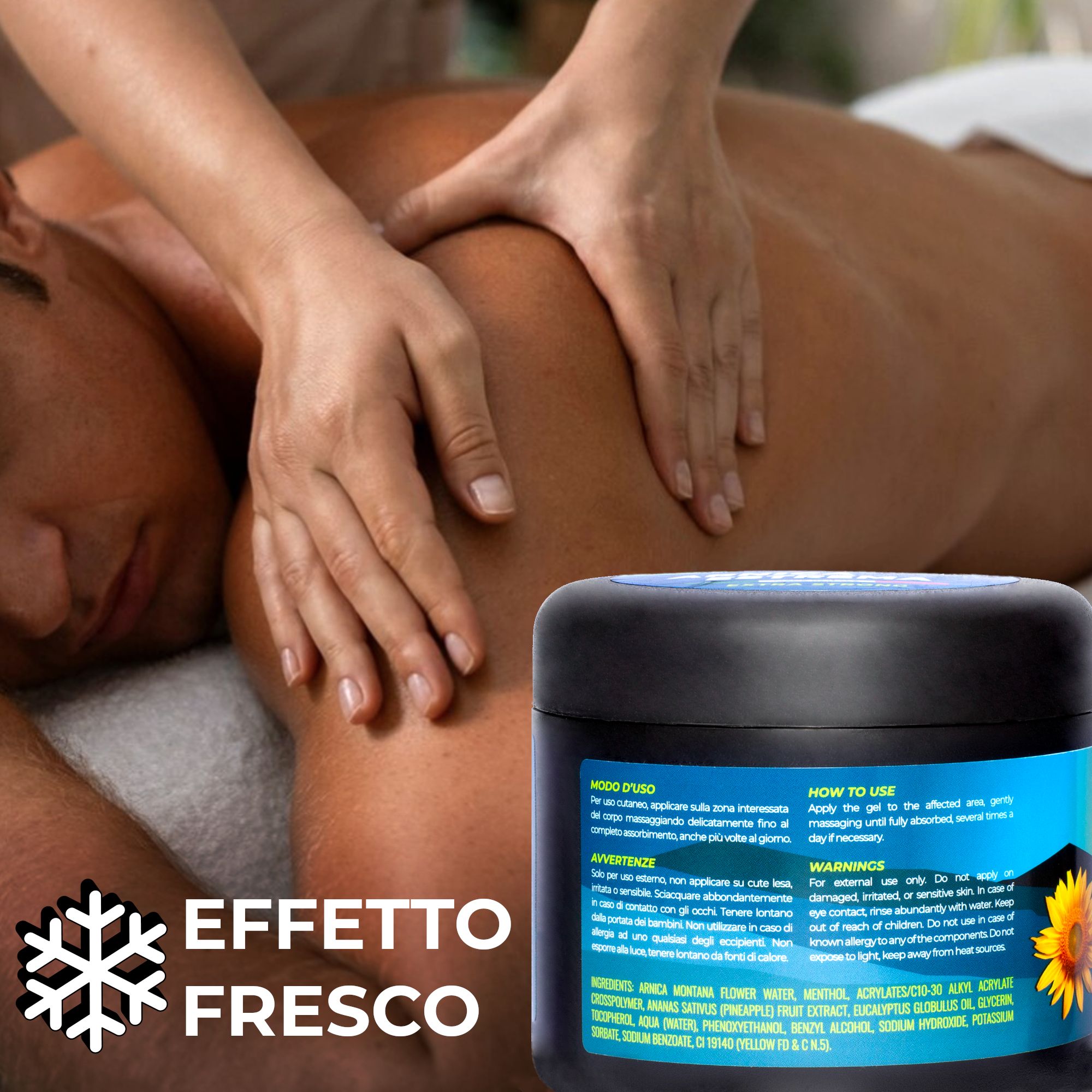 Uomo con mal di schiena che si appoggia. Arnica 98% Estrema.
