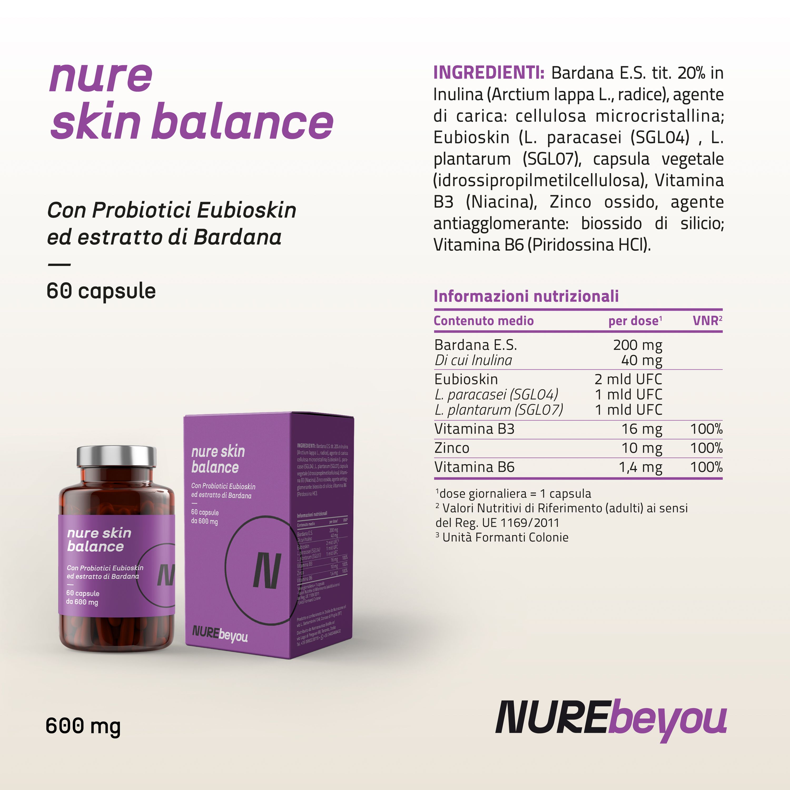 NURE Skin Balance 60 cps da 600 mg | Integratore pelle e acne