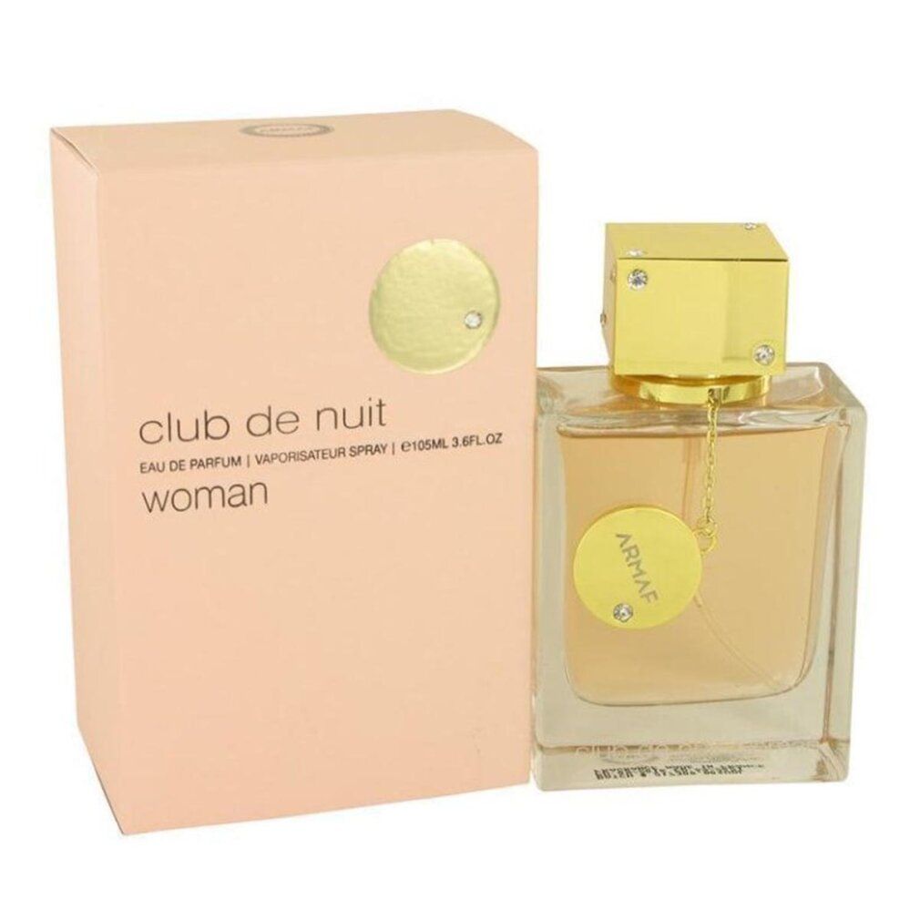 Flacone di profumo e confezione. Flacone con tappo e pendente dorati. Confezione rosa con nome del prodotto.