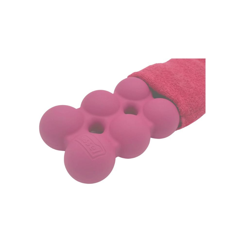 SPINEFITTER® rosa. Sette elementi rotondi collegati. Logo SISSEL®. In un tessuto rosso.
