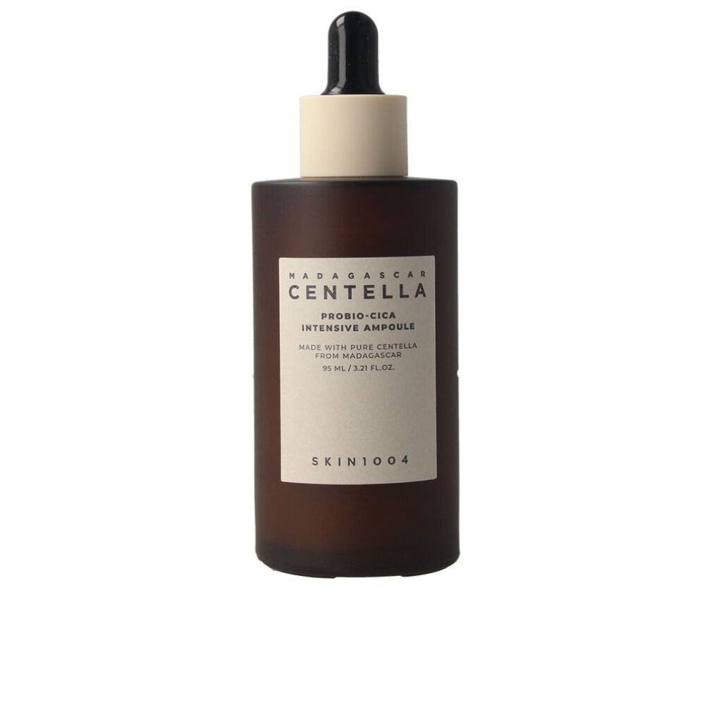 Flacone in vetro marrone con contagocce ed etichetta: Madagascar Centella Probio-Cica Intensive Ampoule.