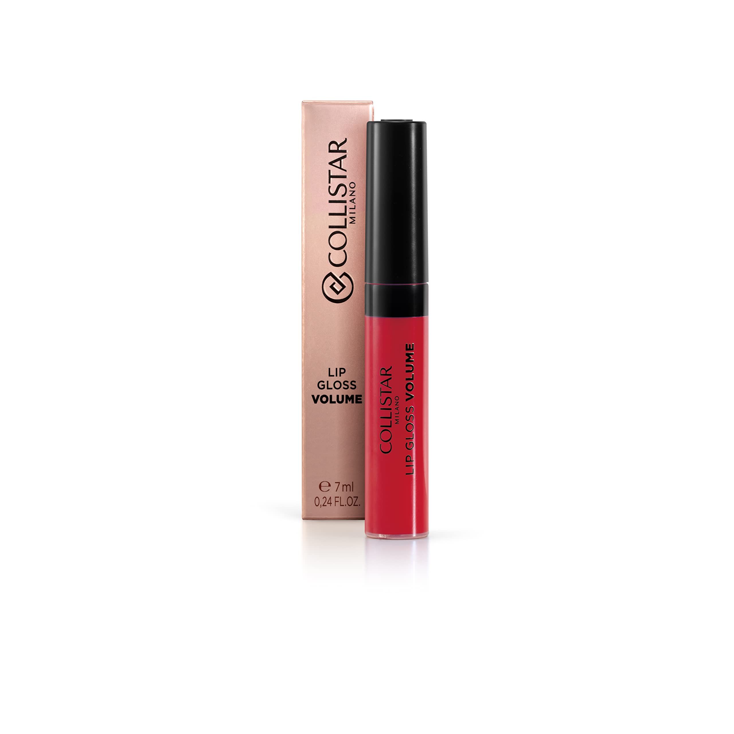 Lucidalabbra rosso e confezione. Scritta: Collistar, Lip Gloss Volume.