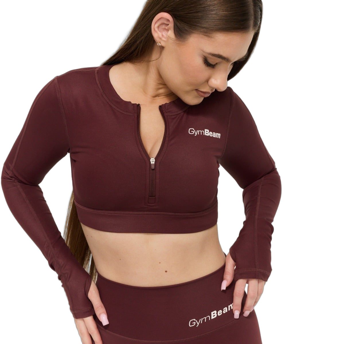 GymBeam Top sportivo donna cropped a maniche lunghe Prime Fig