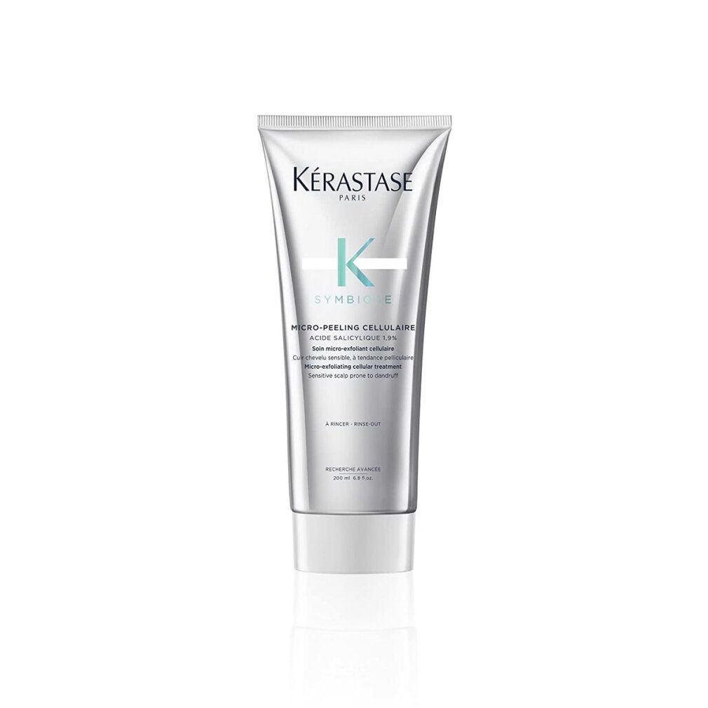 Tubo argentato con logo e nome del prodotto. Testo: Micro-Peeling Cellulaire, Acide Salicylique 1,9%. Per cuoio capelluto sensibile.