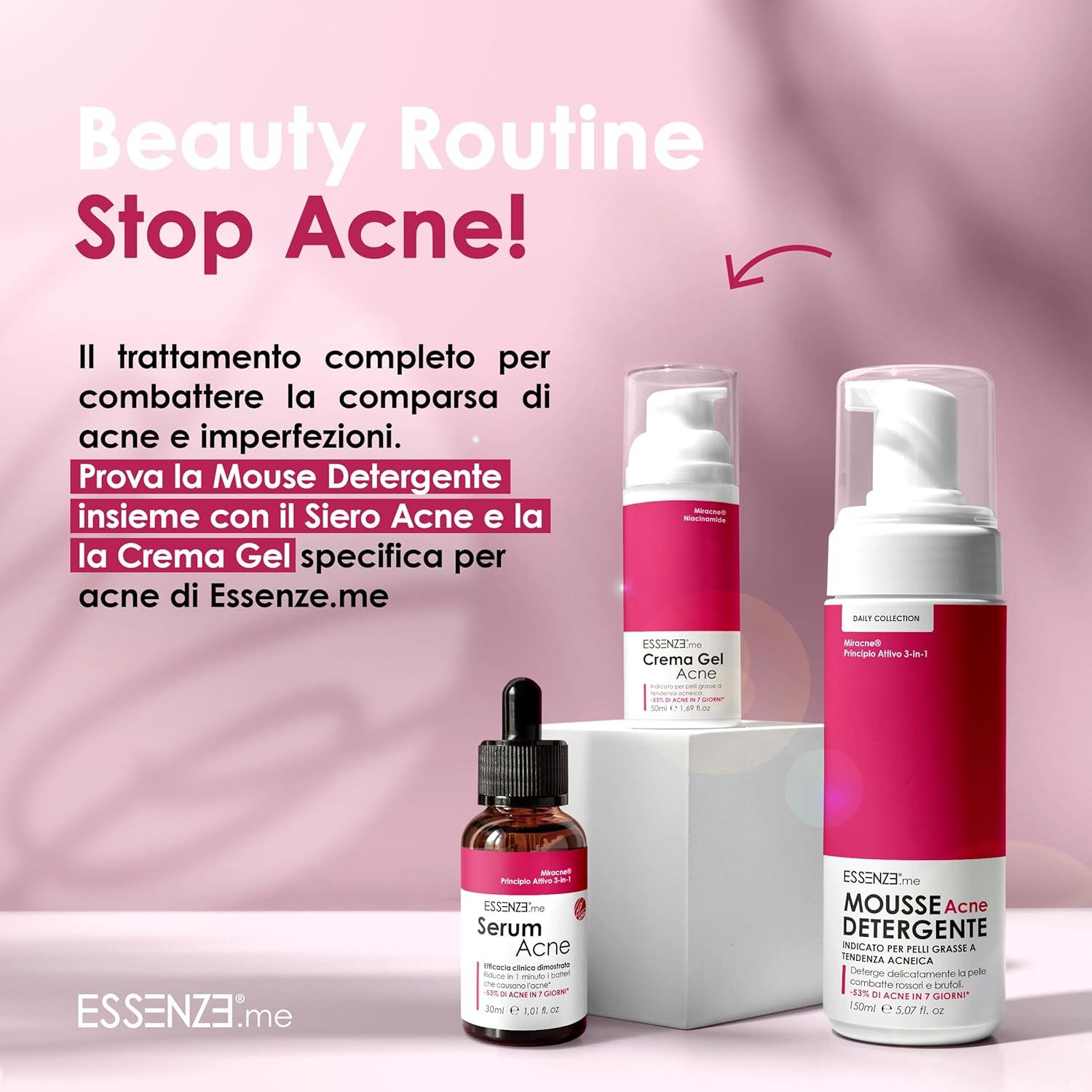 Essenze.me Mousse Detergente Viso Anti Acne per Pelle Grassa, Mista, a Tendenza Acneica - 150 ml