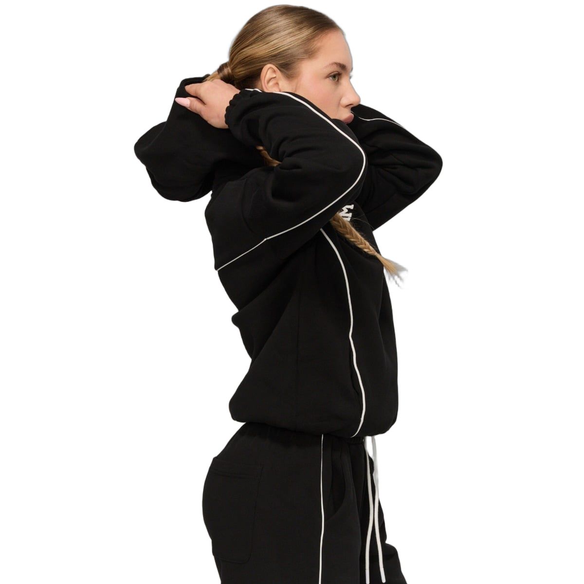 GymBeam Felpa donna Varsity nera oversize con cappuccio