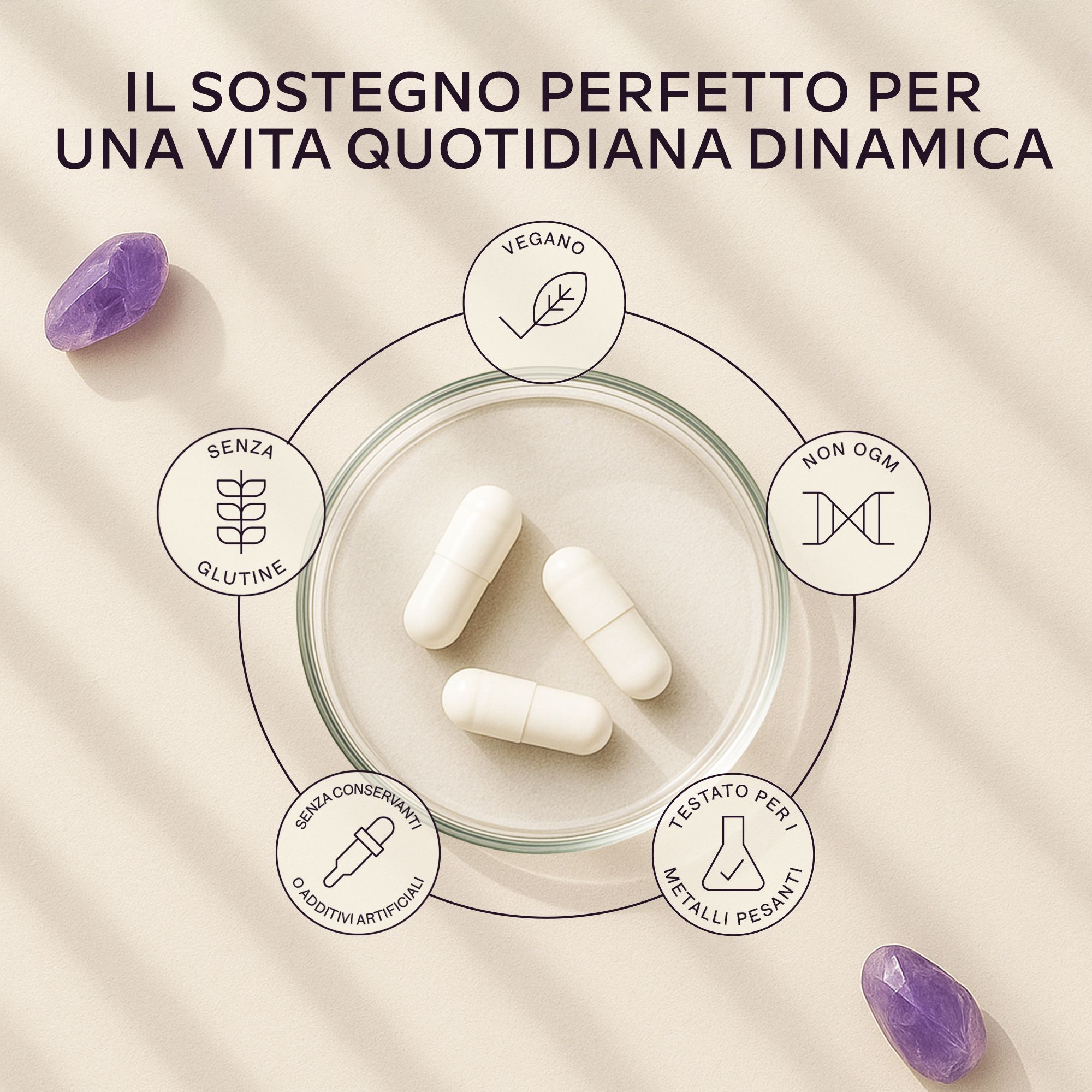 Capsule di Fullnesium Komplex. Vegano, senza glutine, senza conservanti. Testato per i metalli pesanti.