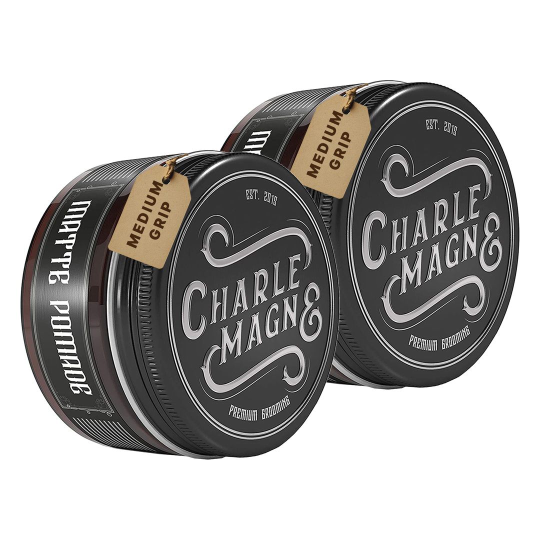Charlemagne Pomata per capelli, set, cera capelli uomo a tenuta media, effetto opaco, note di cuoio