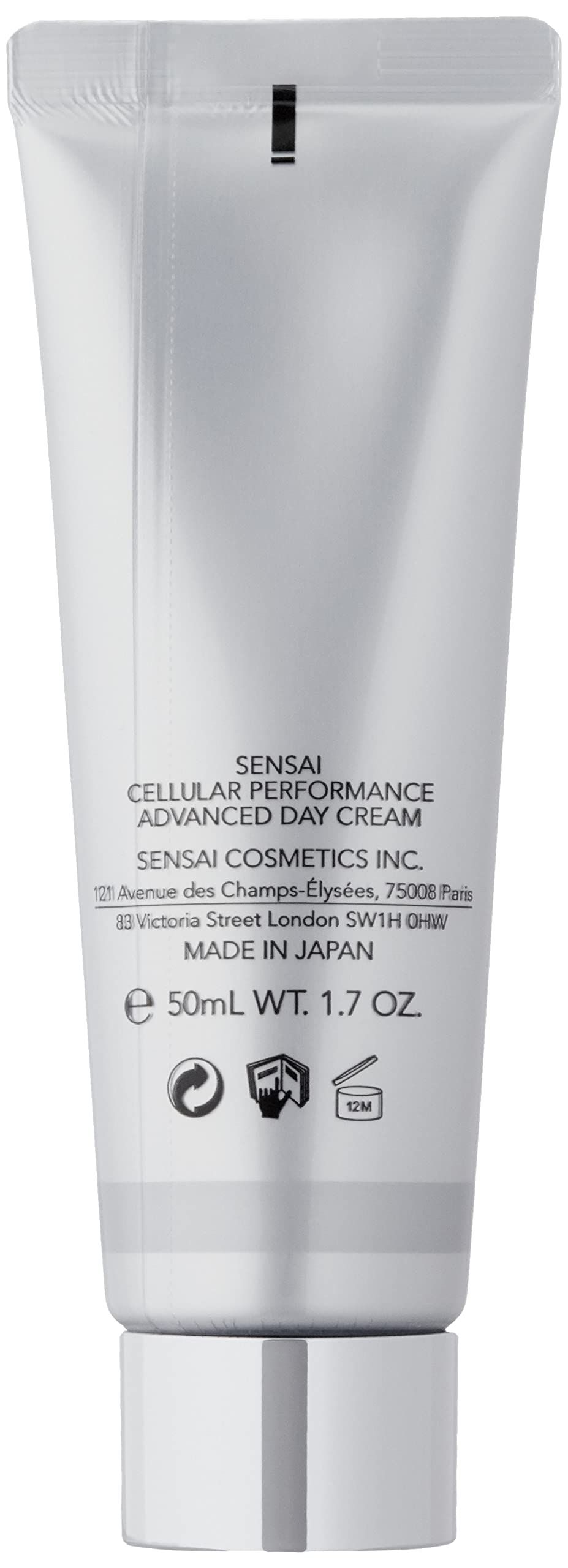 Tubo crema Sensai Cellular Performance Advanced Day Cream. Contenuto 50ml. Scritte e simboli vari.