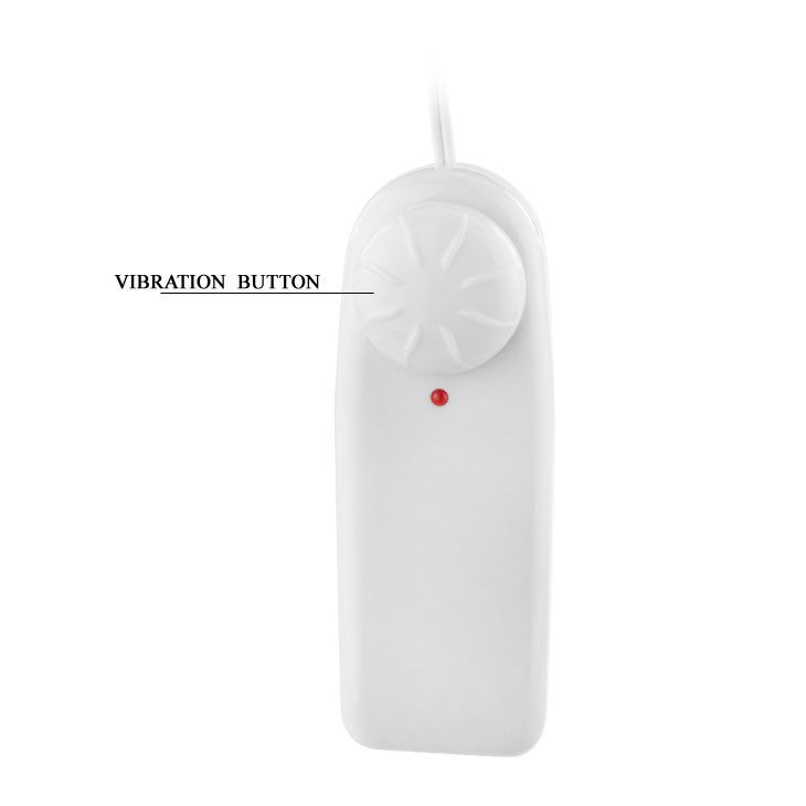 Controller bianco con manopola rotante per vibrazione e indicatore LED rosso.
