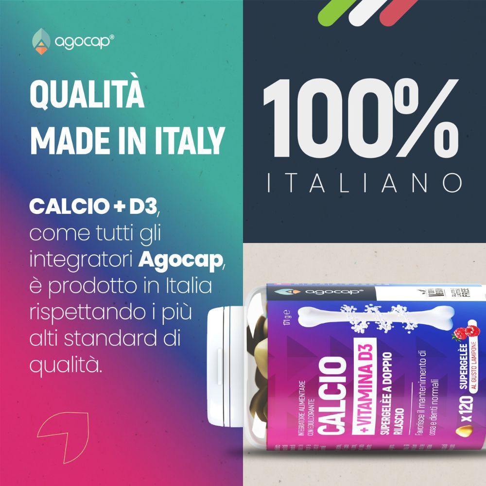 Integratore a base di Calcio + Vitamina D3 - Supporto Ossa e Articolazioni - 120 supergelèe - Agocap