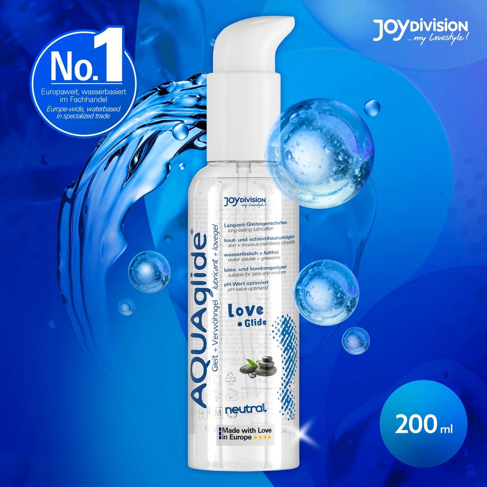 Gel lubrificante AquaGlige Neutro con effetto acqua e bolle. Flacone da 200ml con pompa.