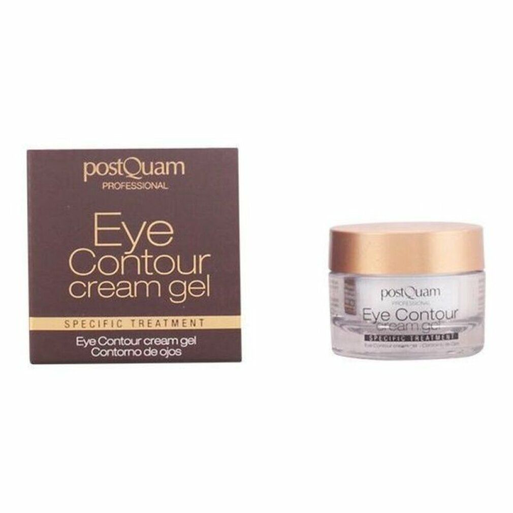 Confezione marrone e vasetto. Sulla confezione si legge "Postquam Professional Eye Contour cream gel". Il vasetto ha un coperchio dorato.