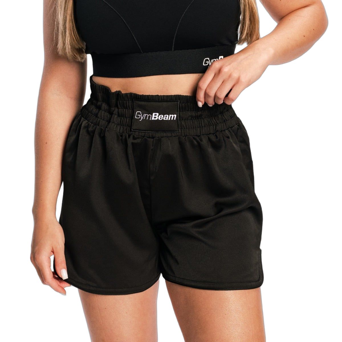 GymBeam Pantaloncini donna Combat Boxing regular vita alta con cordoncino nero