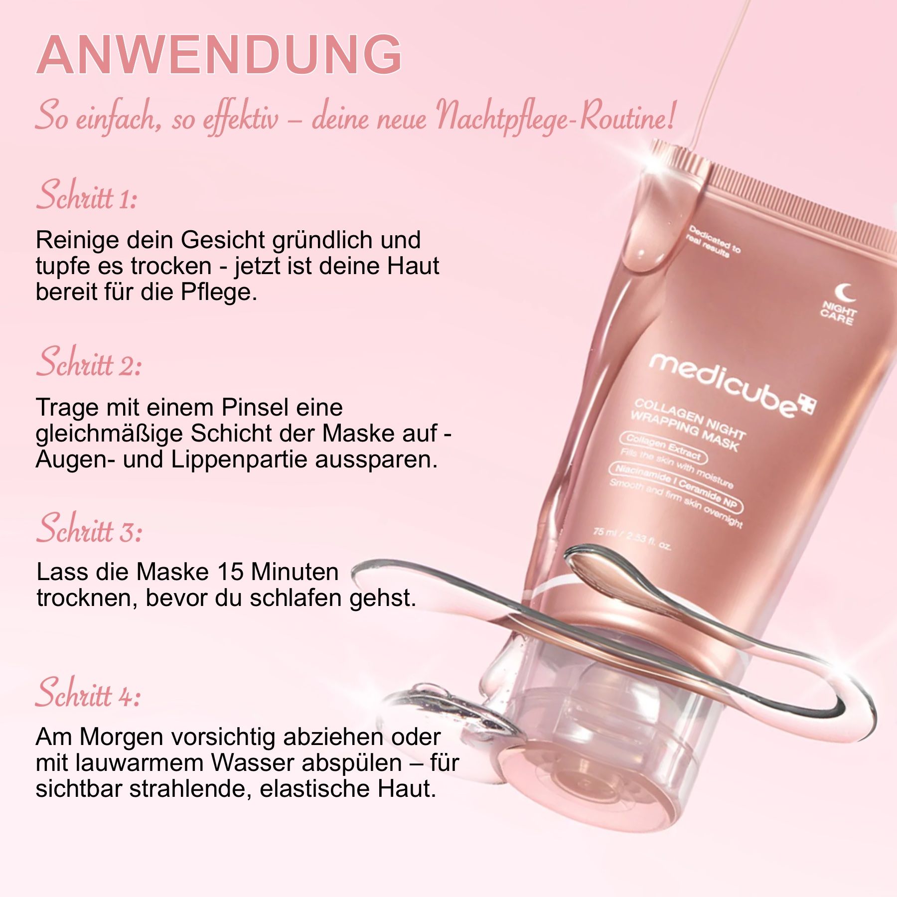 Applicazione della maschera notte al collagene Medicube