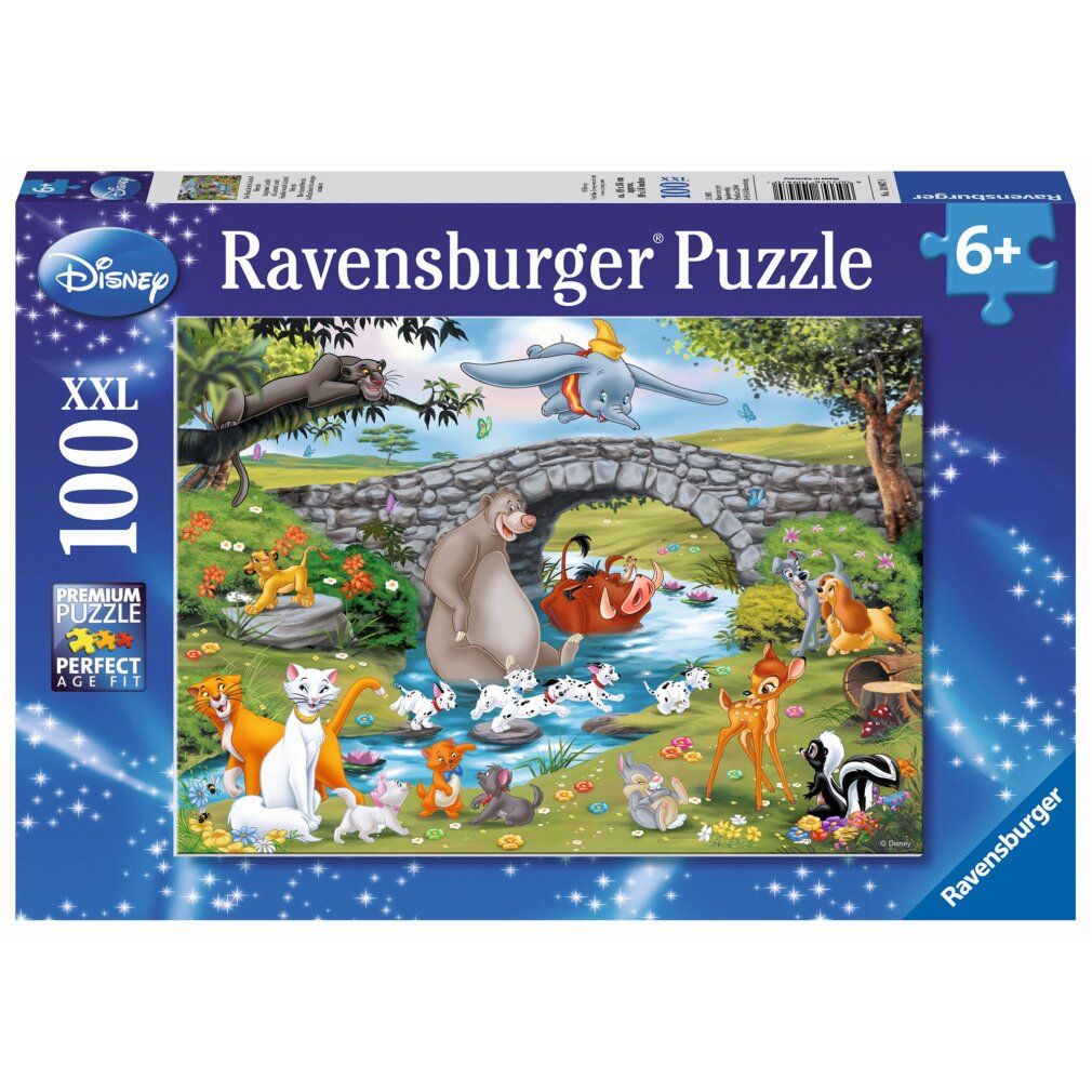Scatola puzzle Ravensburger con motivo Disney. 100 pezzi, dai 6 anni in su. Formato XXL. Animali vicino al fiume.