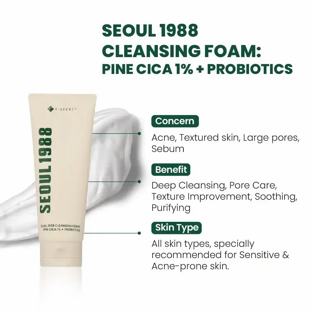 Informazioni sul prodotto: SEOUL 1988 Cleansing Foam. Dettagli su problemi, benefici e tipo di pelle.