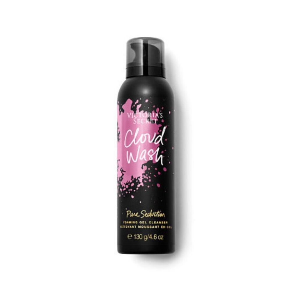 Flacone nero con stampa rosa. Contiene il gel doccia Victoria's Secret Cloud Wash Pure Seduction. Con dosatore.