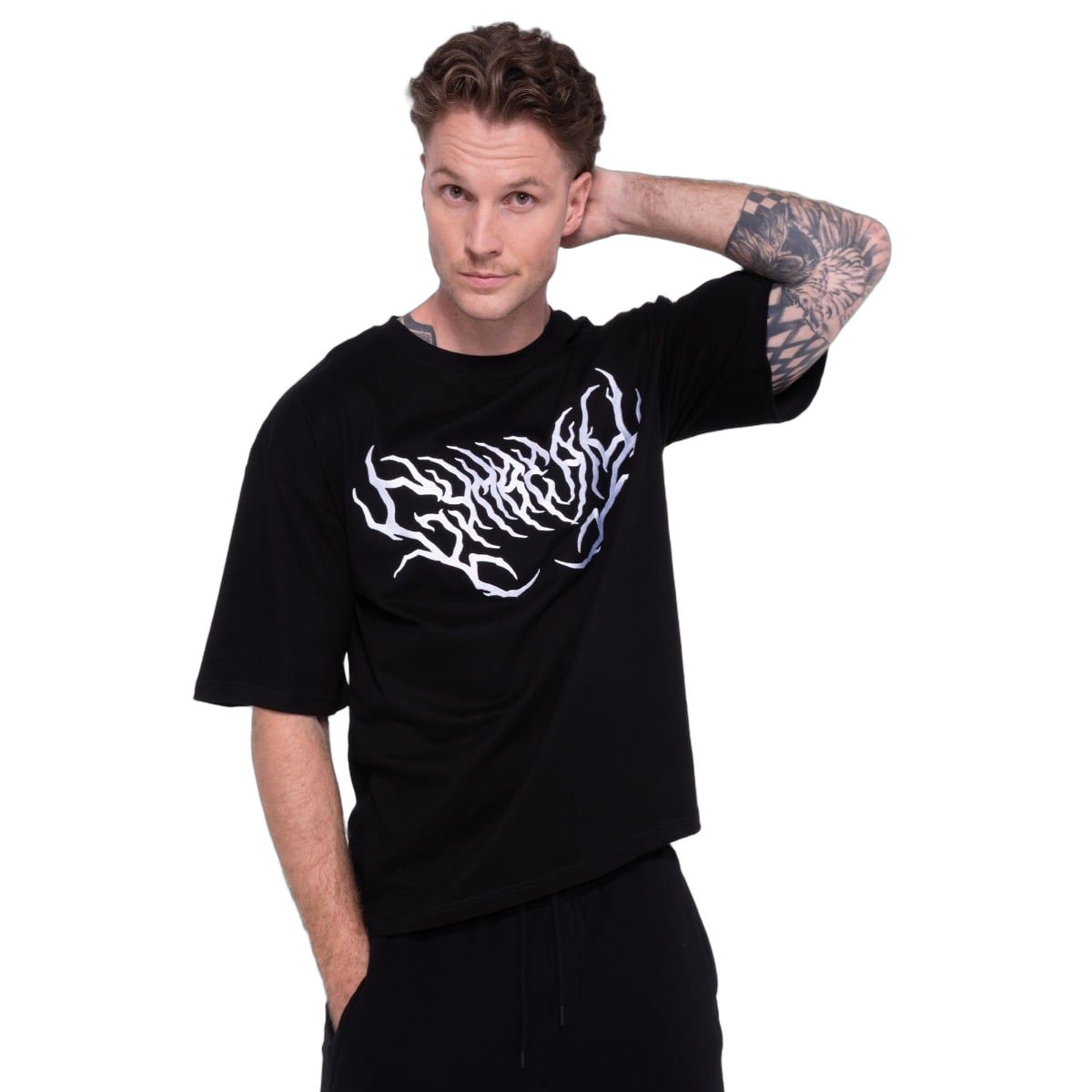 GymBeam T-shirt uomo oversize Thorn nera boxy