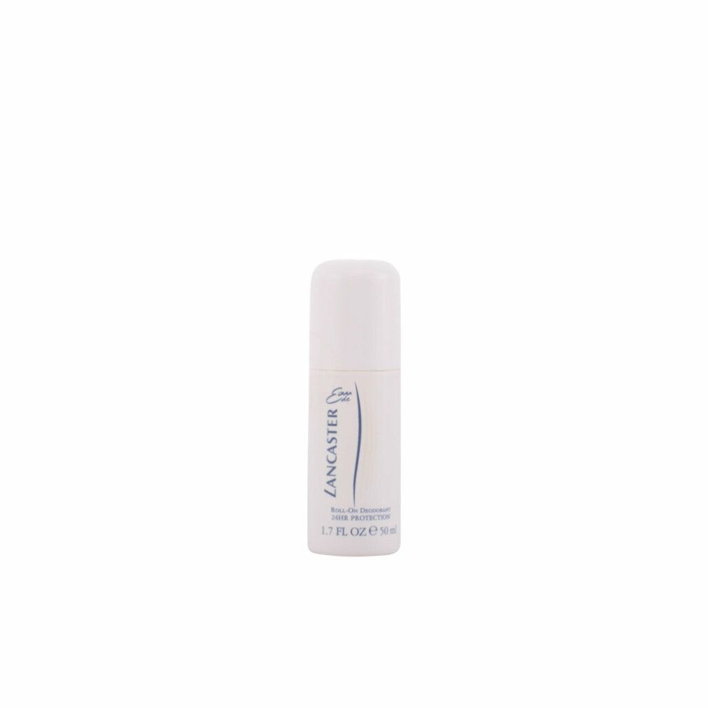 Deodorante roll-on bianco. Scritta: Eau de Lancaster, Roll-On Deodorant 24HR Protection.