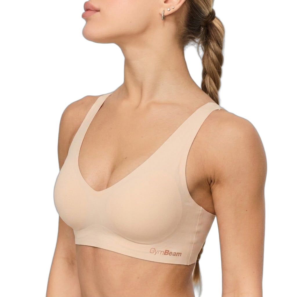 GymBeam Reggiseno donna senza cuciture Comfy beige con spalline larghe e chiusura posteriore