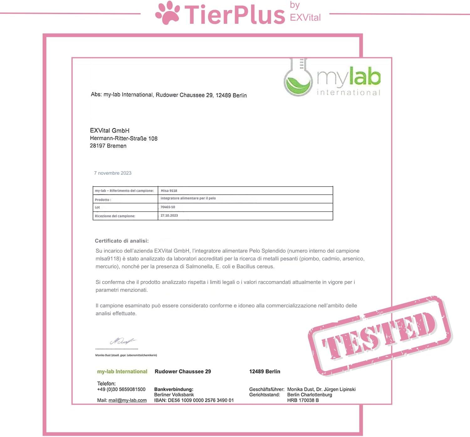 Tabella comparativa: TierPlus Haarpracht vs. Altri prodotti, focus su ingredienti e produzione.