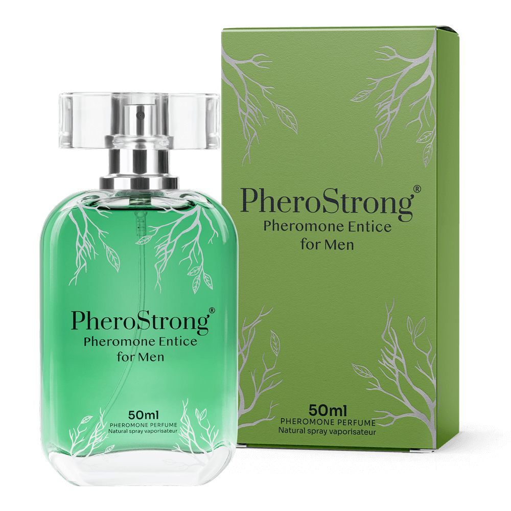 PheroStrong Profumo feromoni per uomo, flacone e scatola da 50ml.