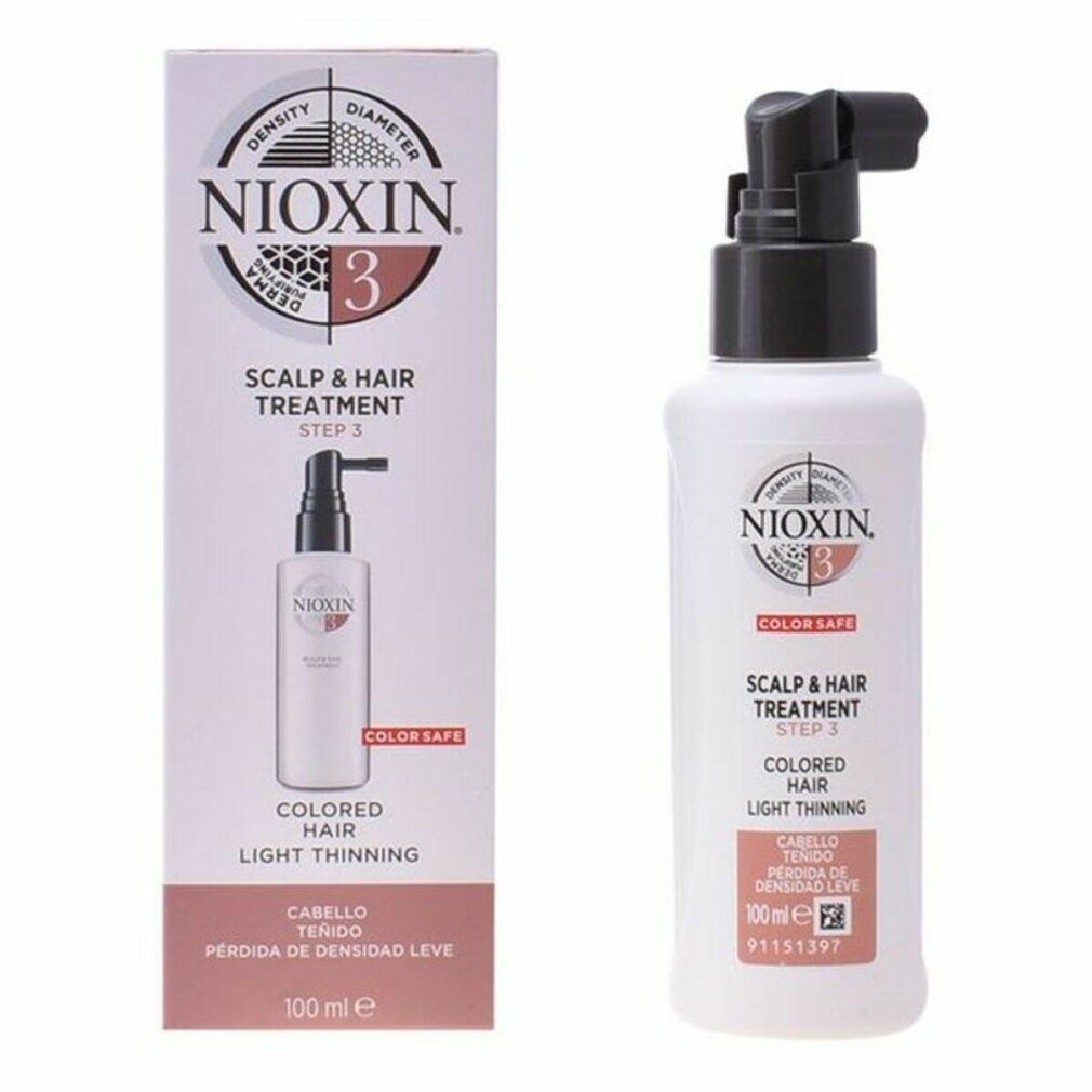 Flacone e confezione. Flacone: bianco, applicatore nero. Confezione: bianca, rosa. Scritta: Nioxin 3, Scalp & Hair Treatment.