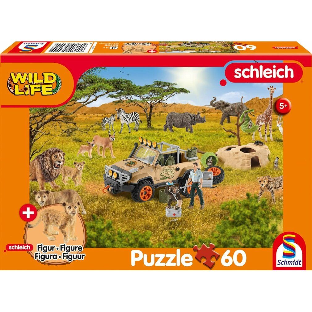 schmidt Puzzle Schleich In Savannah 60 pezzi + Schleich figura