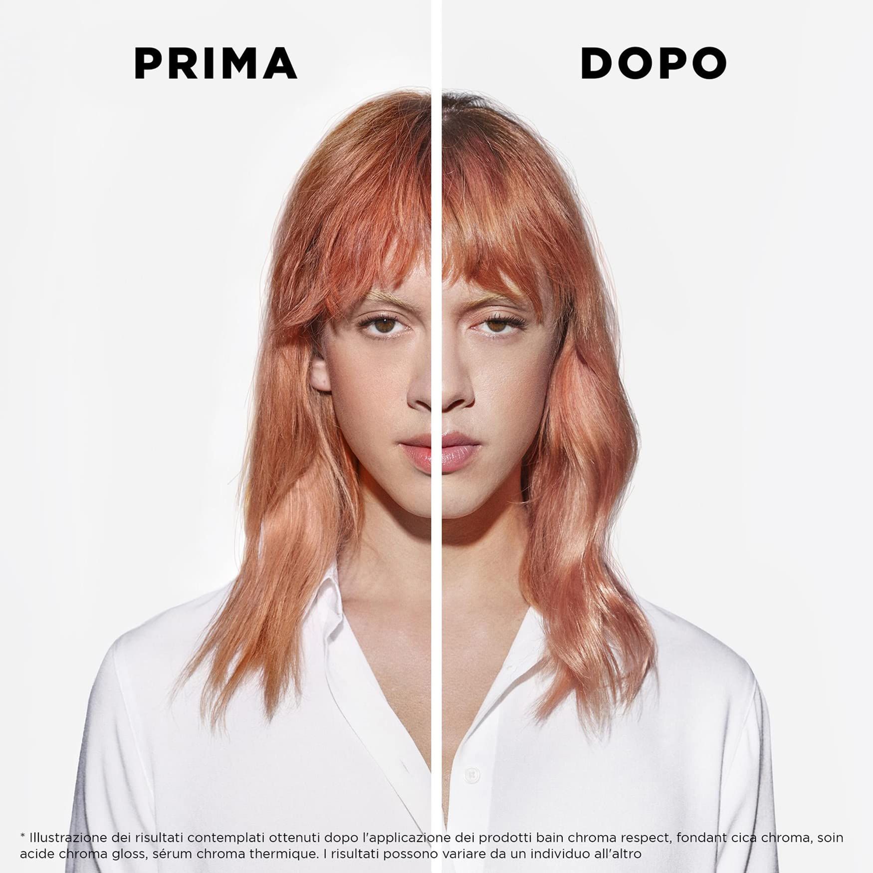 Confronto prima-dopo: donna con capelli tinti. Sinistra: Prima. Destra: Dopo.