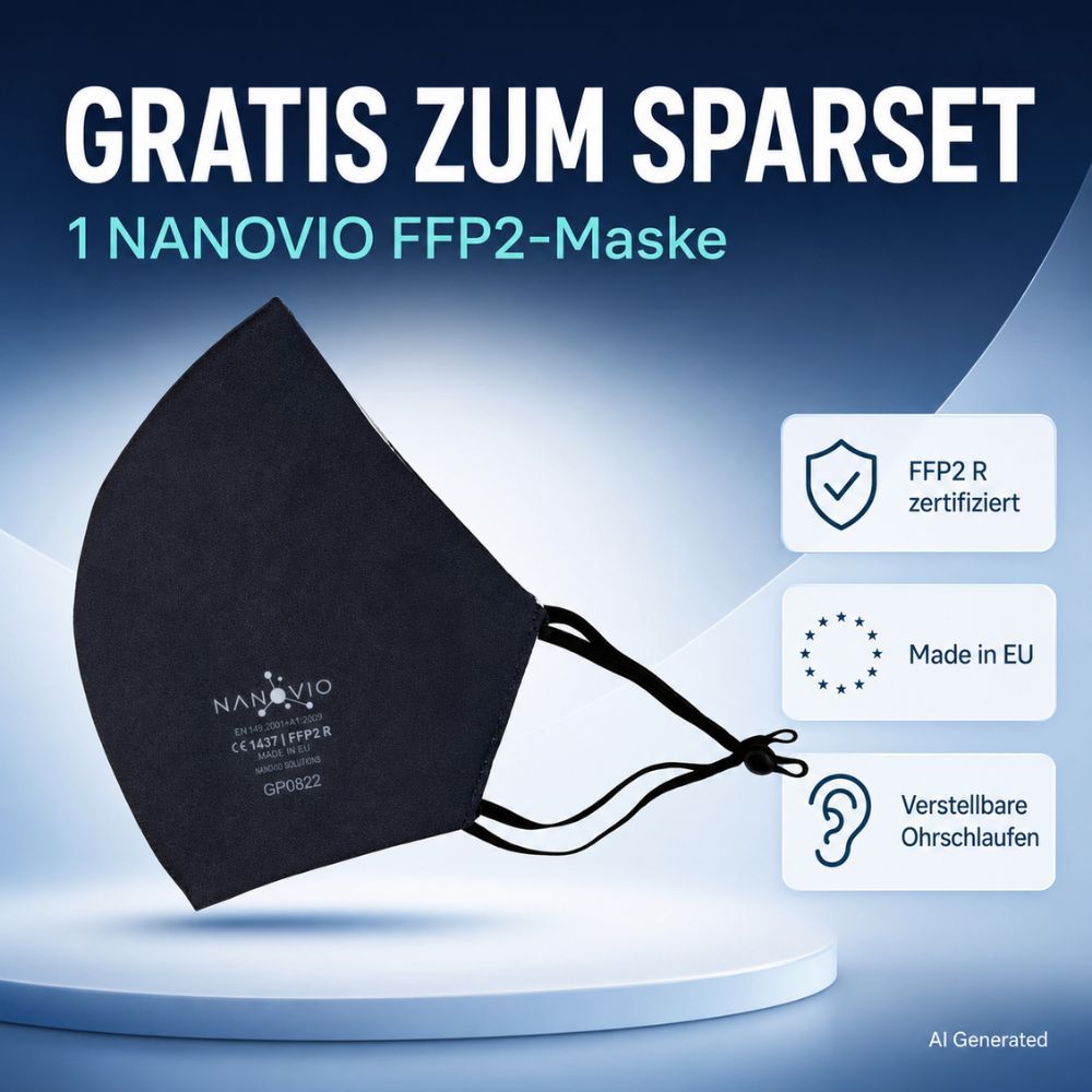Maschera FFP2 R nera con lacci auricolari regolabili, CE 1463, Made in EU.