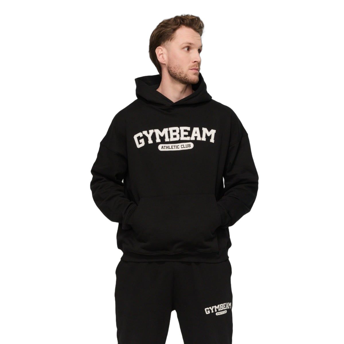 GymBeam Felpa uomo oversize Varsity Black con tasche