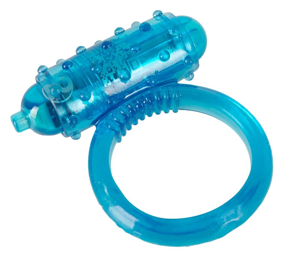 Anello vibrante blu con bottoni e modulo vibrante integrato.