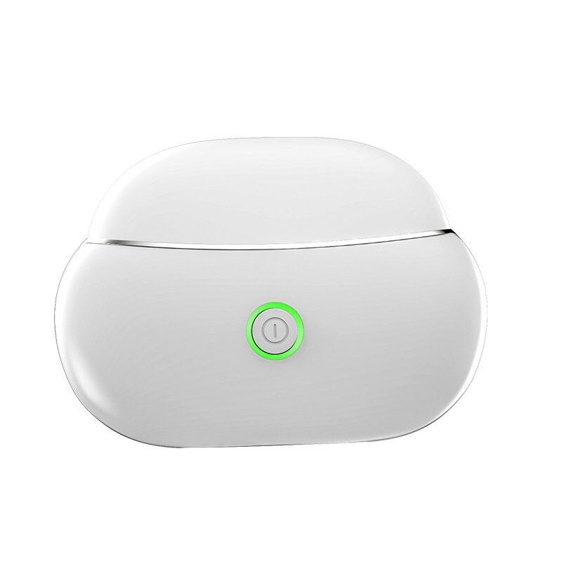Dispositivo di sollevamento facciale LED Gua Sha bianco con bordo argentato e pulsante di accensione verde.