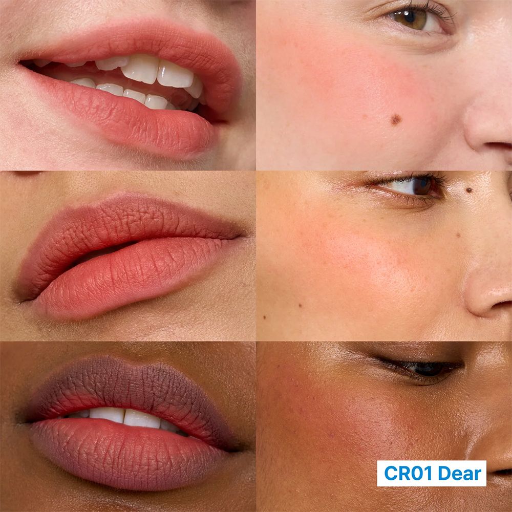 Labbra e guance su diverse tonalità di pelle con la tonalità CR01 Dear.
