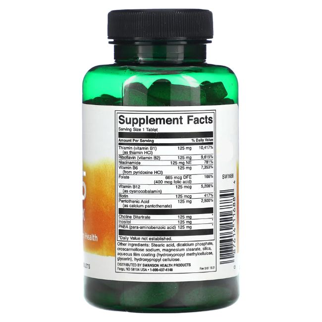 Vista posteriore di un flacone verde con compresse. Scritta: Supplement Facts. Ingredienti e informazioni nutrizionali.