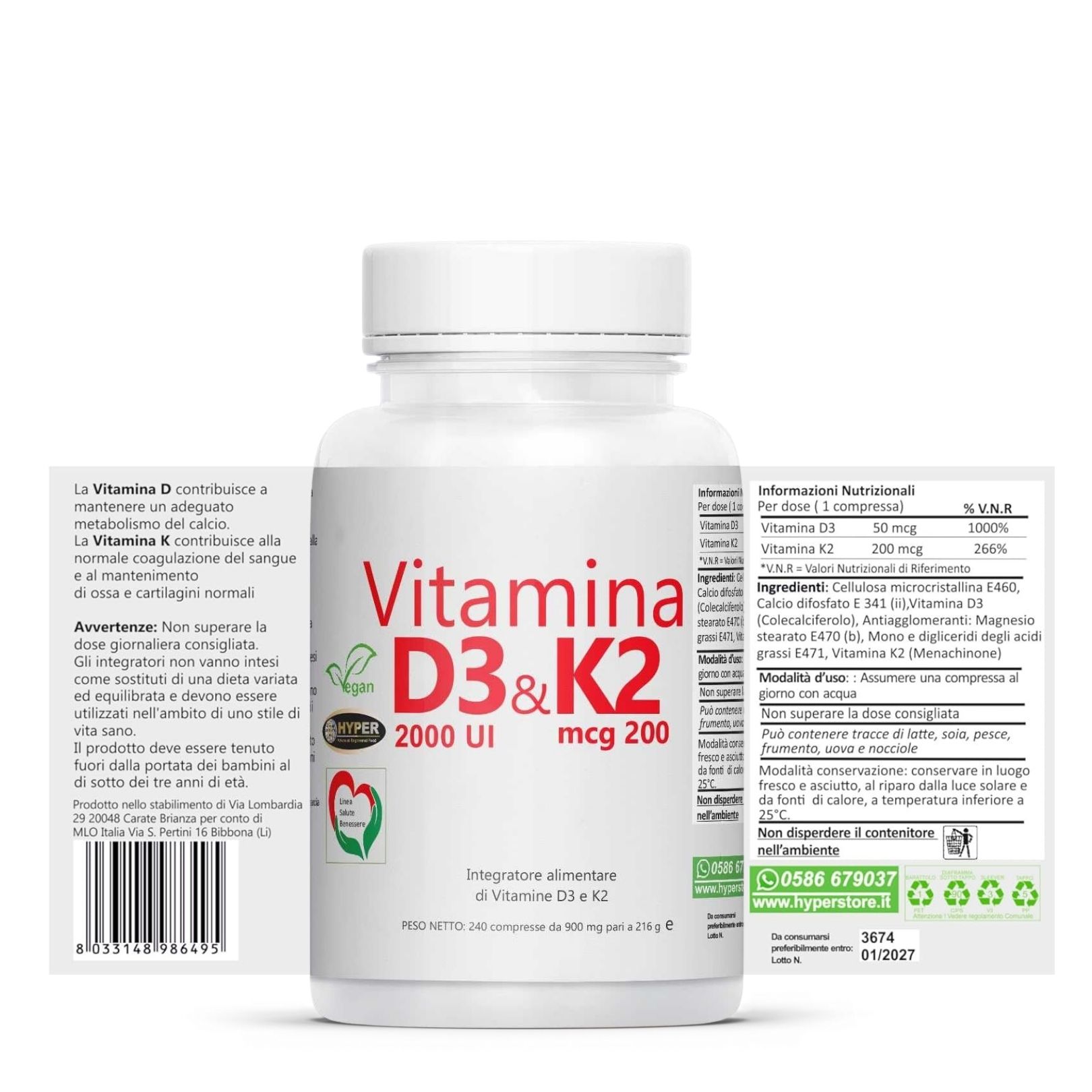 HYPER Vitamina D3 K2  Integratore alimentare per il Benessere delle Ossa e Sistema Immunitario