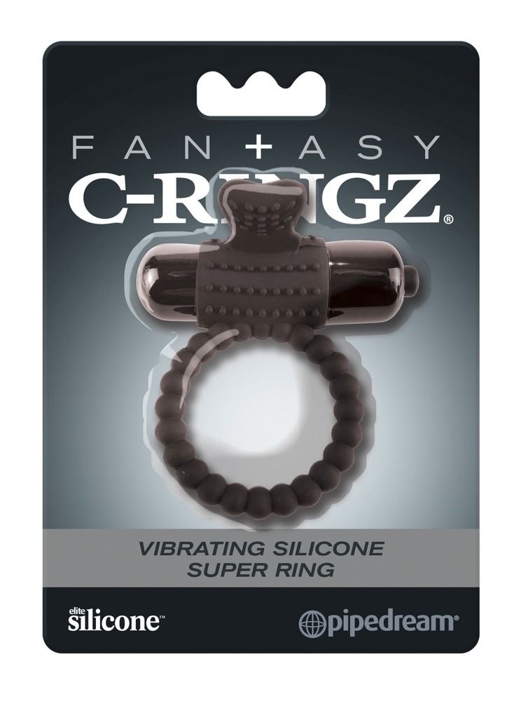 Anello vibrante in silicone nero con perline e motore vibrante separato.