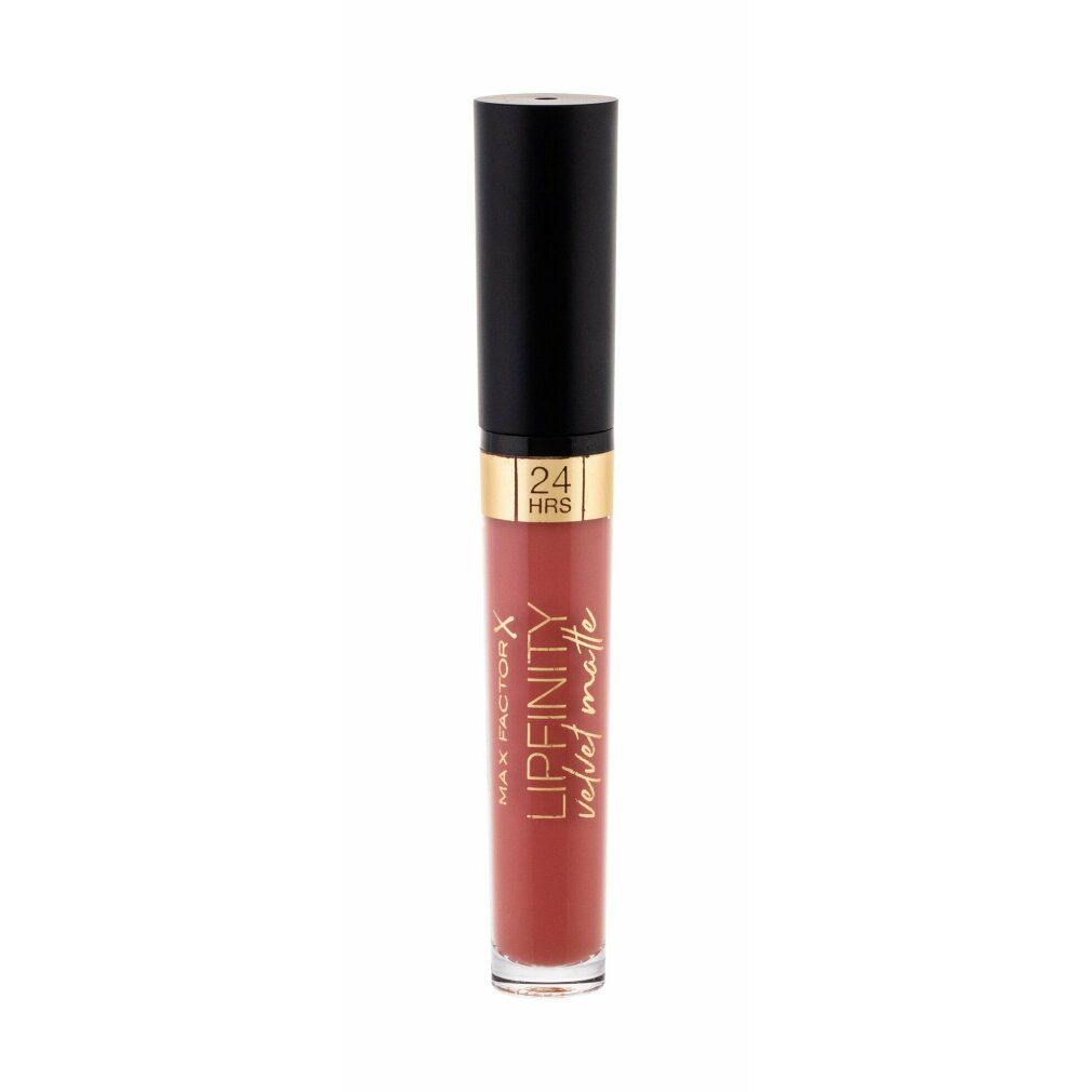 Rossetto con tappo nero. Scritta: Lipfinity Velvet Matte. Colore: Nude Silk. Con logo 24 HRS.