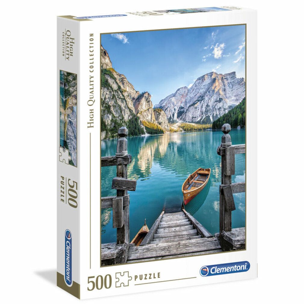 Puzzle Clementoni, 500 pezzi. Confezione mostra paesaggio con lago, barche e montagne. High Quality Collection.