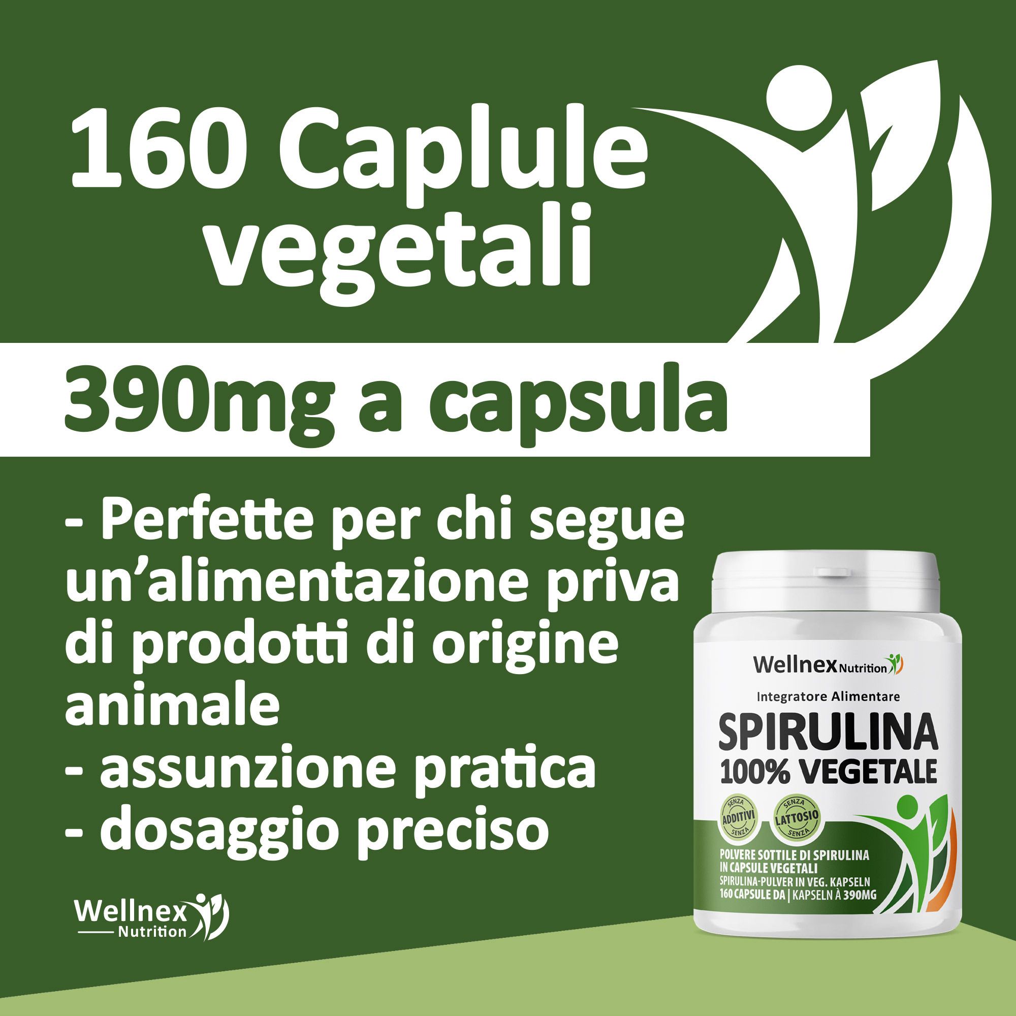 Wellnex Nutrition Spirulina 390 mg - 160 Capsule Vegetali
