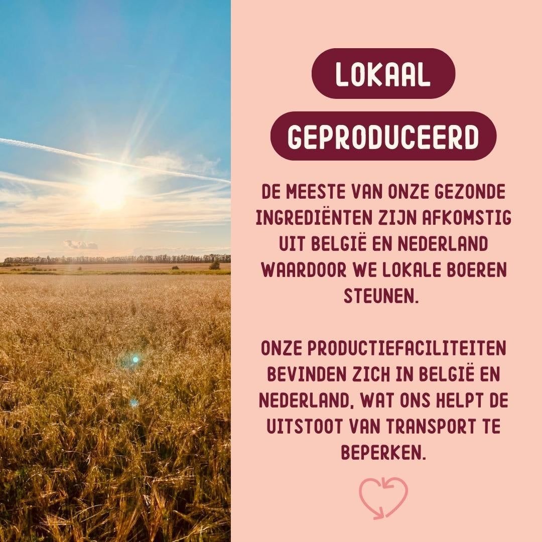 Produzione locale di ingredienti sani per alimenti per cani in Belgio e nei Paesi Bassi.