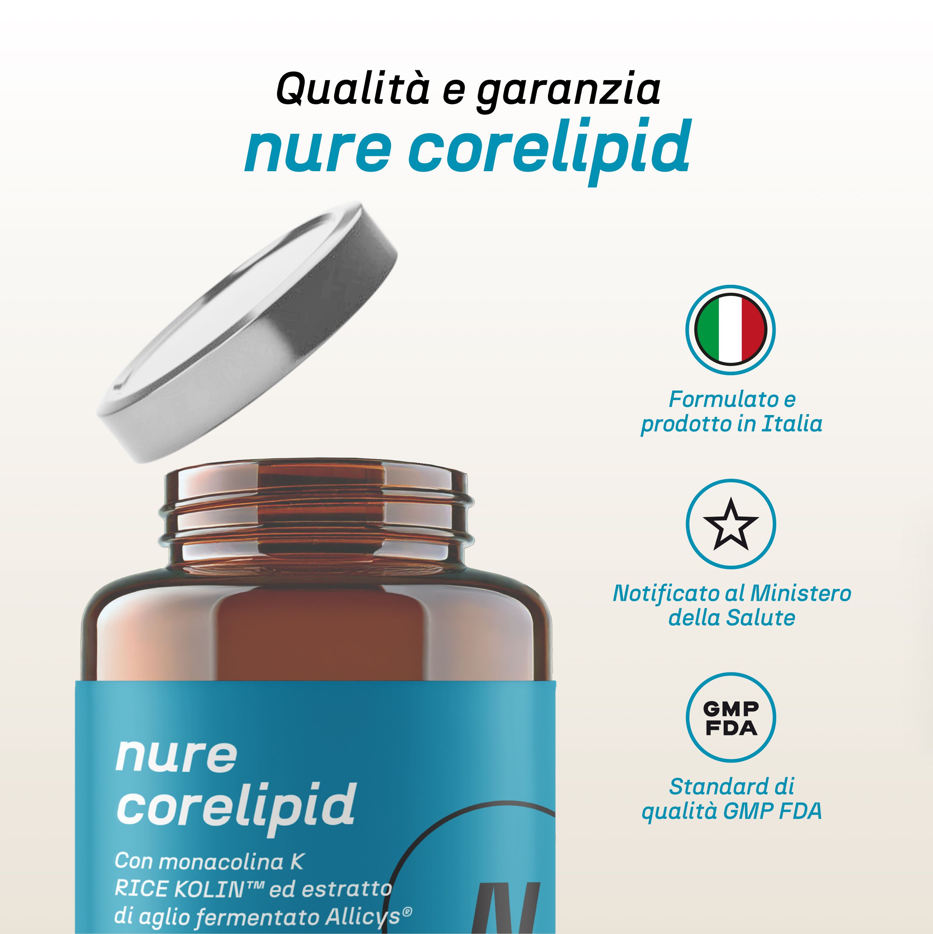 NURE Corelipid 30 cps 500 mg - Integratore per Colesterolo e Salute Cardiovascolare
