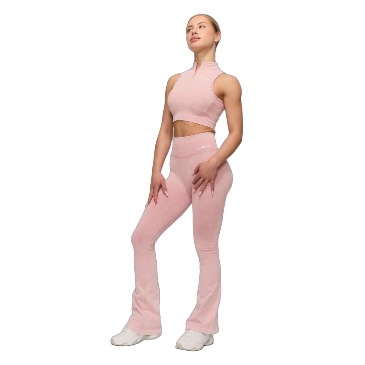 Leggings da donna rosa baby a vita alta svasati.
