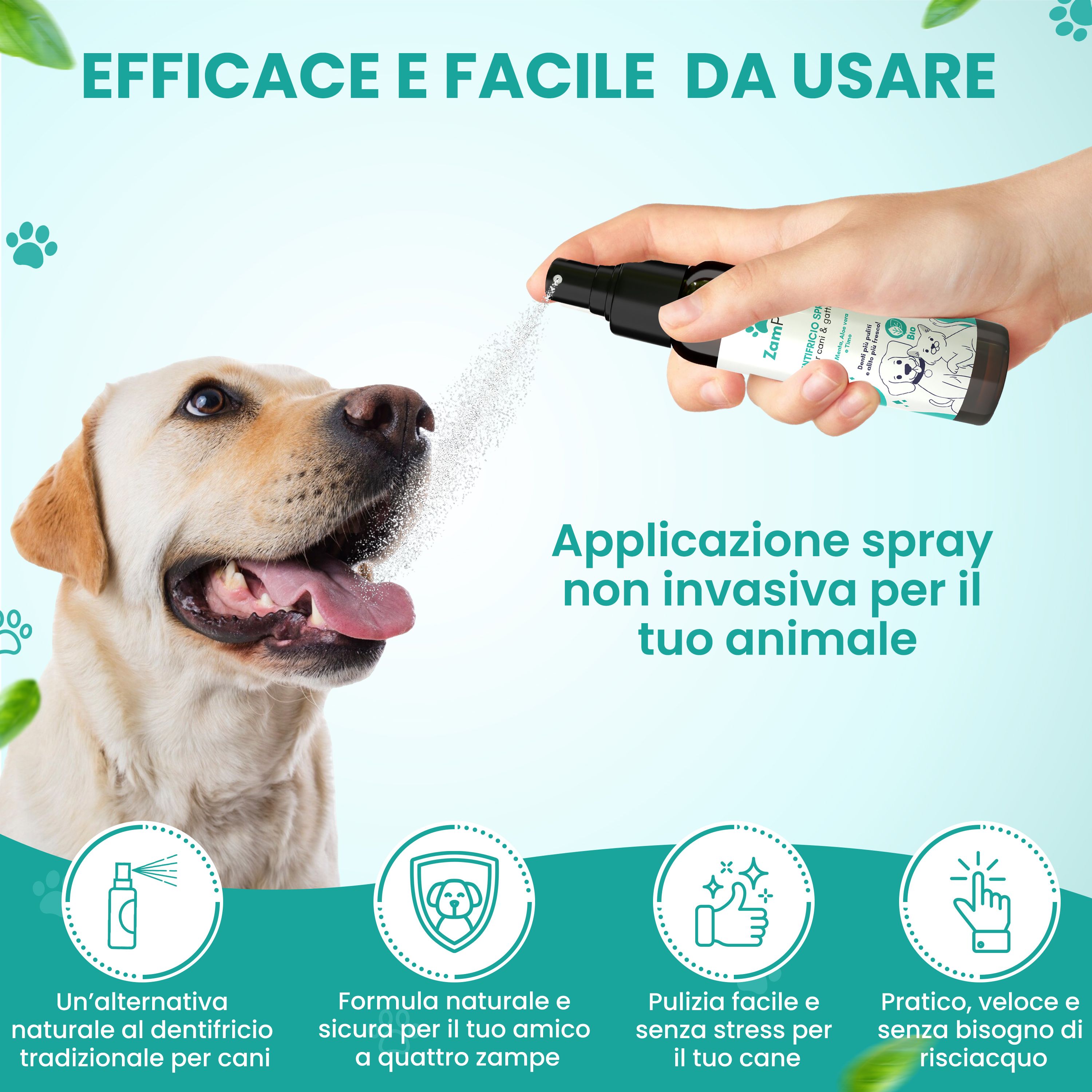 ZamPura Dentifricio Spray per Cani e Gatti – Igiene Orale, Alito Fresco, Anti-Tartaro