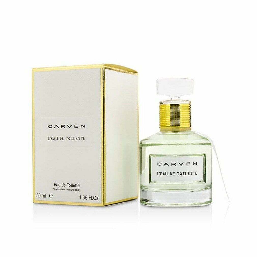 Flacone di profumo e confezione. Flacone con tappo dorato, etichetta bianca. Confezione bianca con dettagli dorati, nome del prodotto.