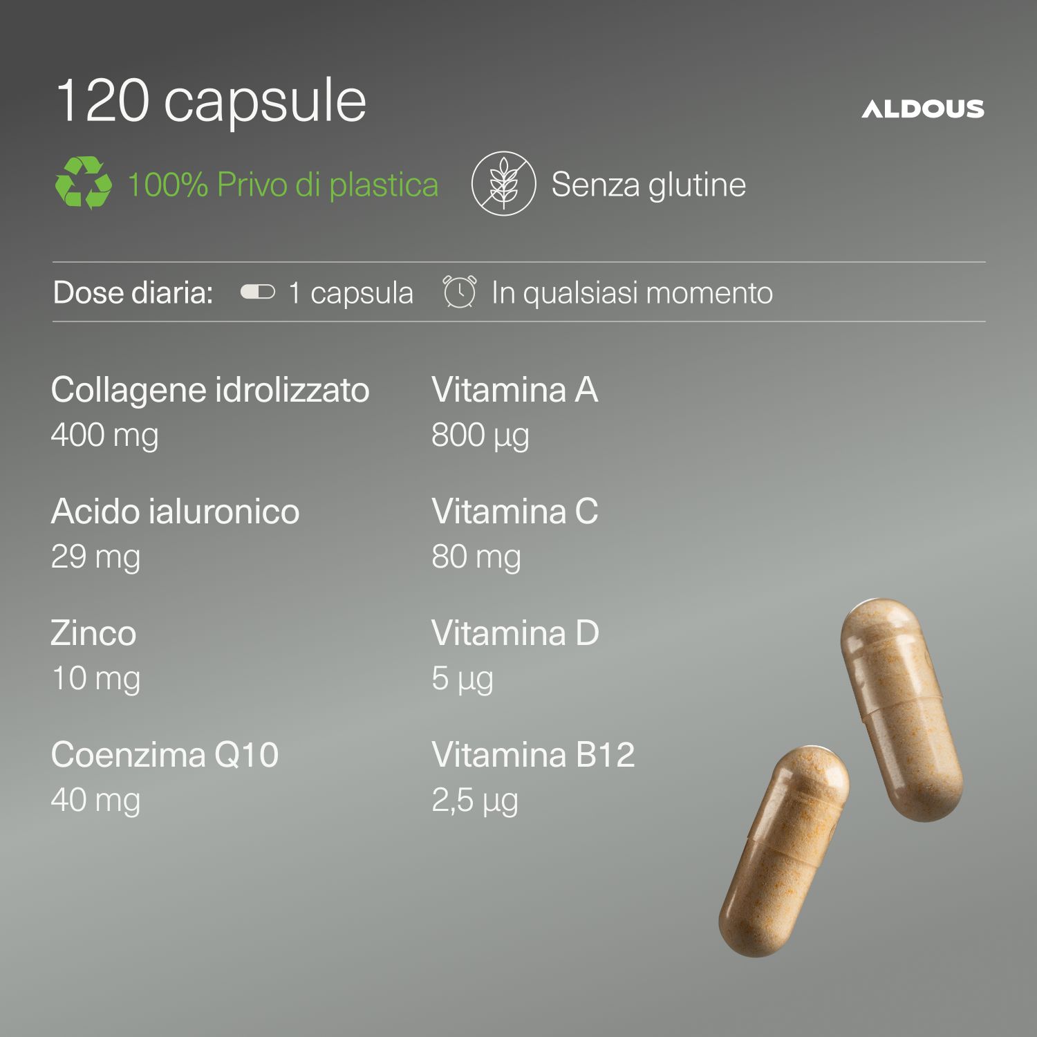 Aldous - Collagene Idrolizzato con Acido Ialuronico - Capelli, Pelle, Ossa, Muscoli