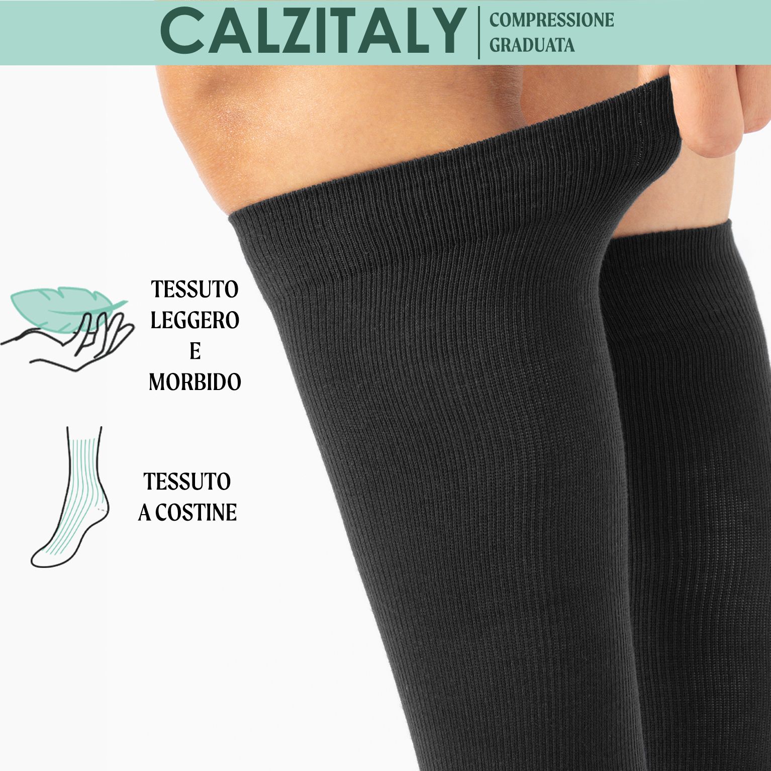CALZITALY Gambaletti Cotone Compressione Graduata 14-16 mm/Hg, Calze Medicali Unisex Made in Italy